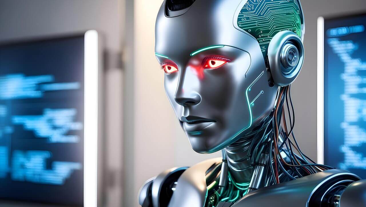 Close Up Of A Humanoid Robot Facial Expression And Movement Mechanism